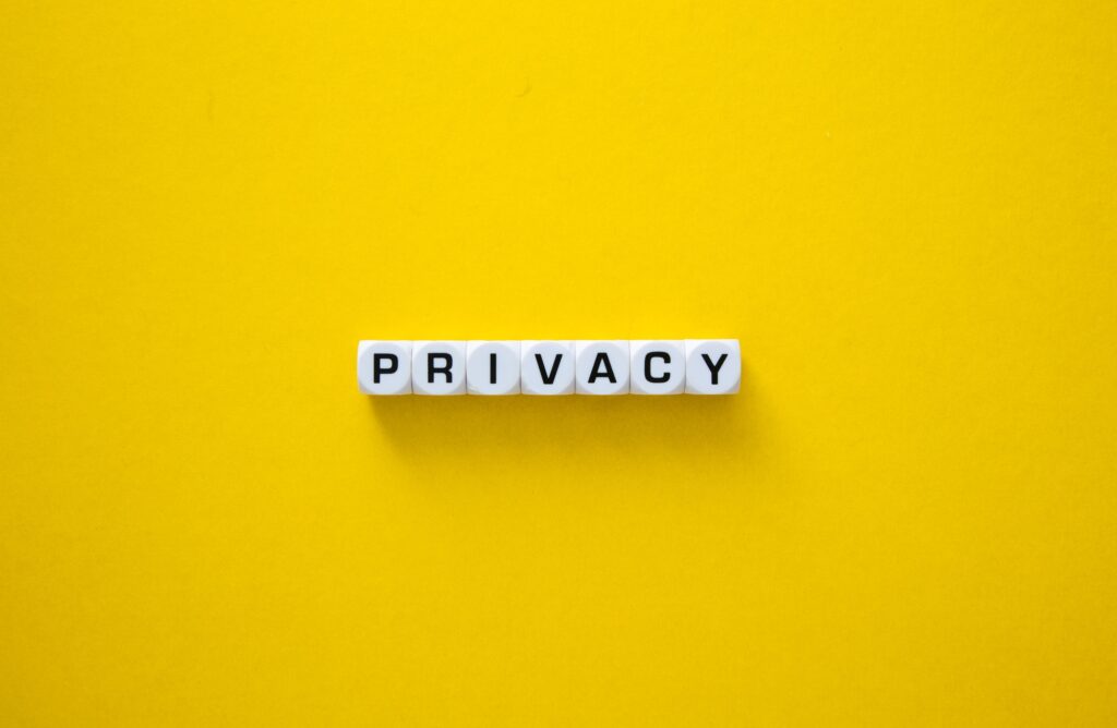 Privacy word on yellow background